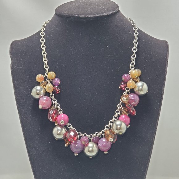 Bijou multi color beads with silver chain necklace - Picture 1 of 4